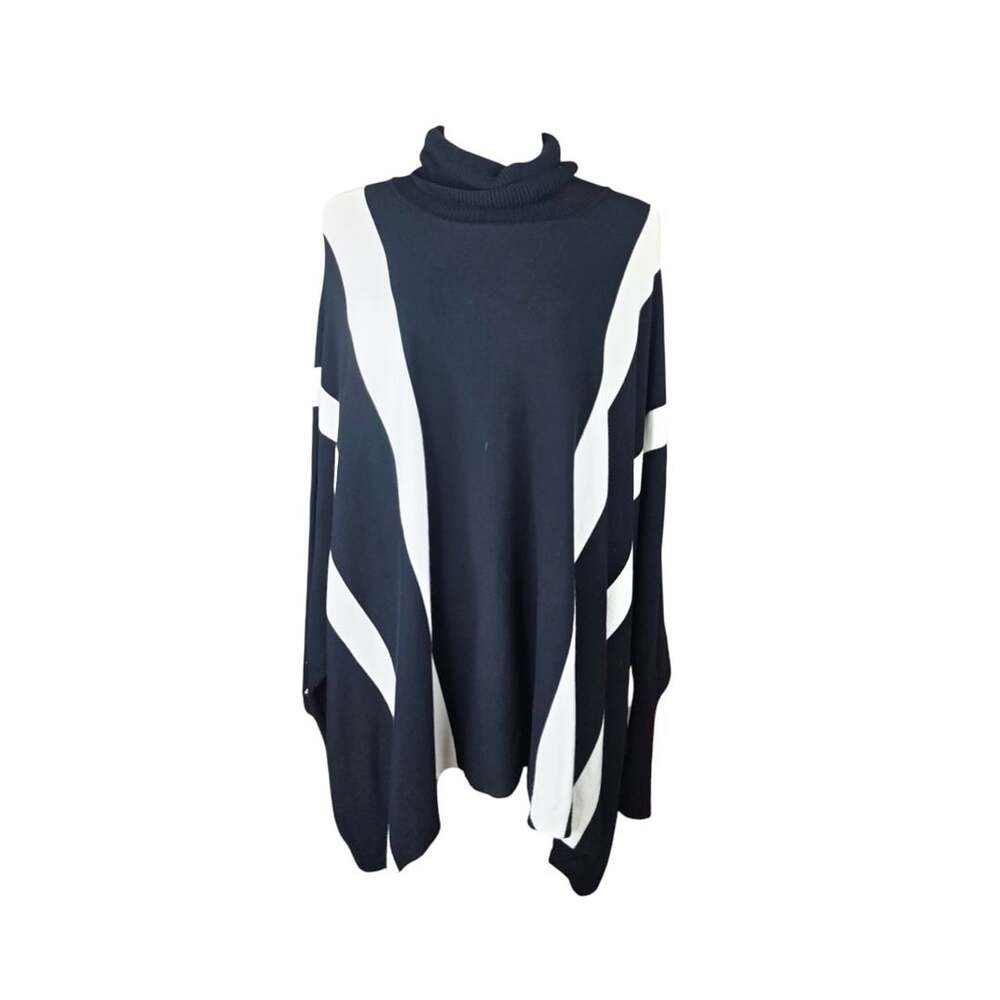 Alfani Women's Black and White Colorblock Turtleneck Poncho Sweater Sz. XL